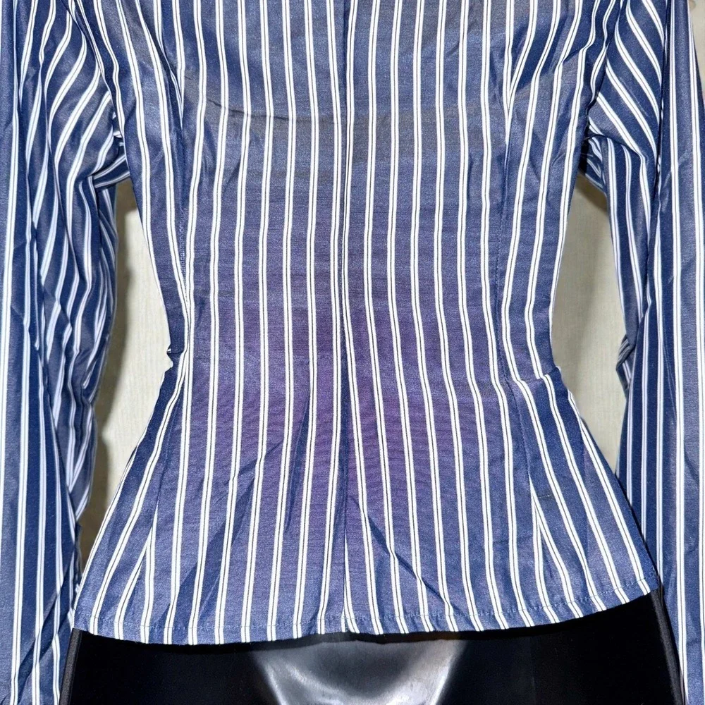 New Large Striped Long Sleeve‎ Top Shirt Flare Y2k 90's Sexy Open Front